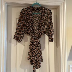 The Webster Miami Women's Sheer Robe Fan Print Size XS/S